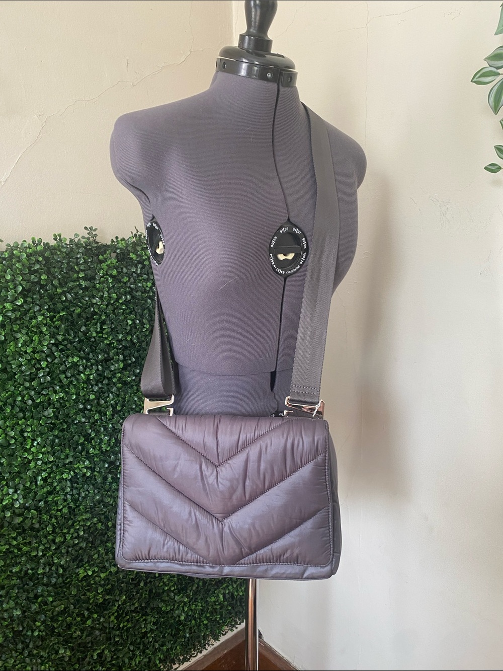 caraa x Athleta Quilted Chevron Crossbody Bag in Charcoal